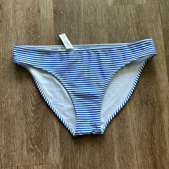 Aerie Blue & White Striped Bikini Bottom Small Low Rise Full Coverage - Picture 1 of 3